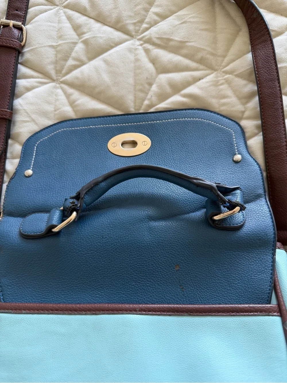 Blue & Mint City-Print Satchel Handbag